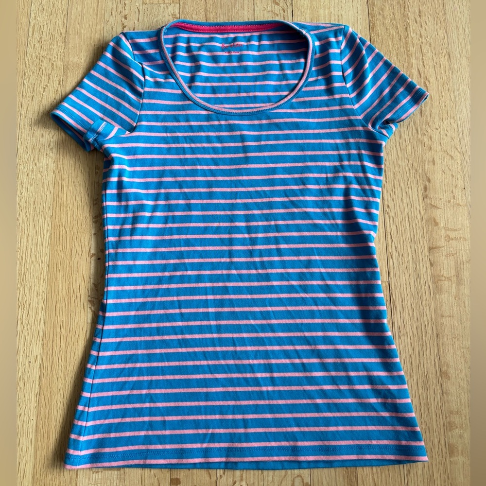 Boden Blue and Pink Striped Short Sleeve Top
